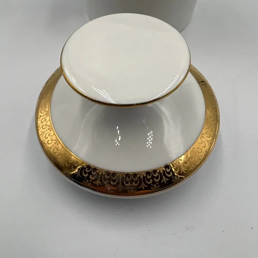 Vintage Sango Porcelain Creamer w/ Lid Georgetown 8455 Gold & White